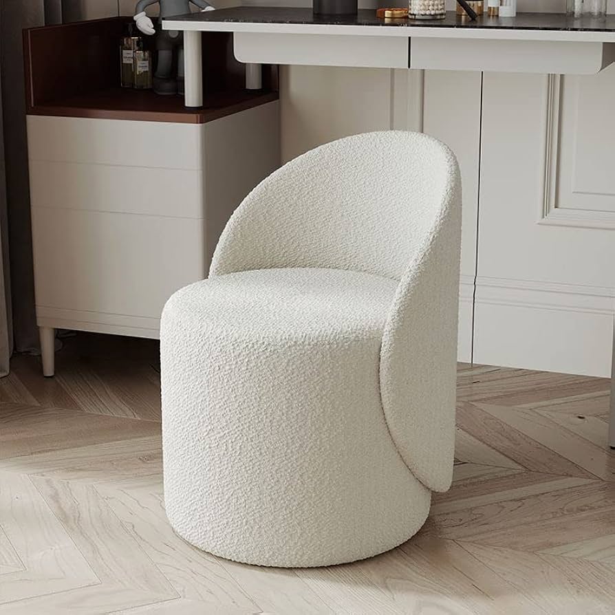 KYOFIS Swivel Chair, 360° Swivel Makeup Stool Back Chair Lamb Wool High-Density Sponge Chairs for Bedroom/Makeup Room/Living Room